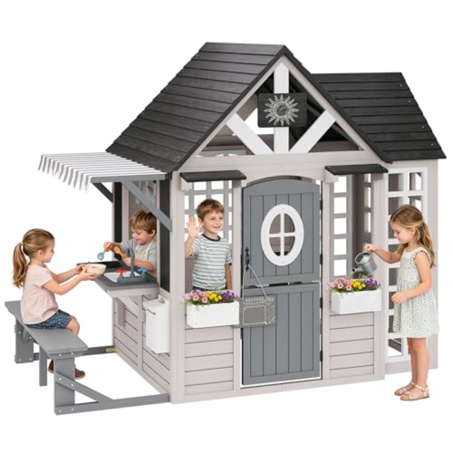Kids Outdoor Chalkboard - Casa de juegos de madera para